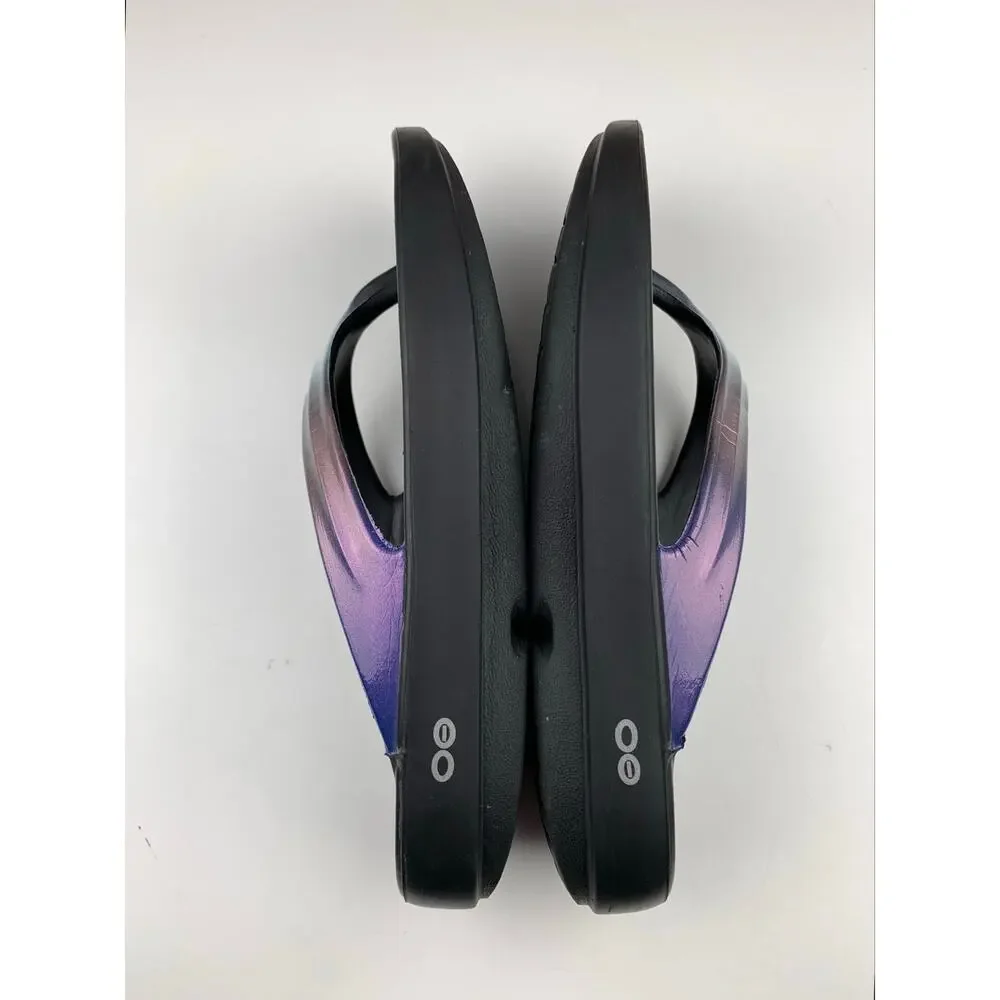 Oofos Oolala Luxe Sandals Flip Flops Iridescent Blue Pink White Slip On Womens 8